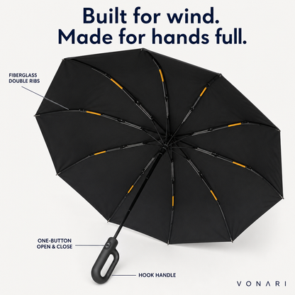 Vonari StormHook: fiberglass double ribs, one-button open and close, hook handle