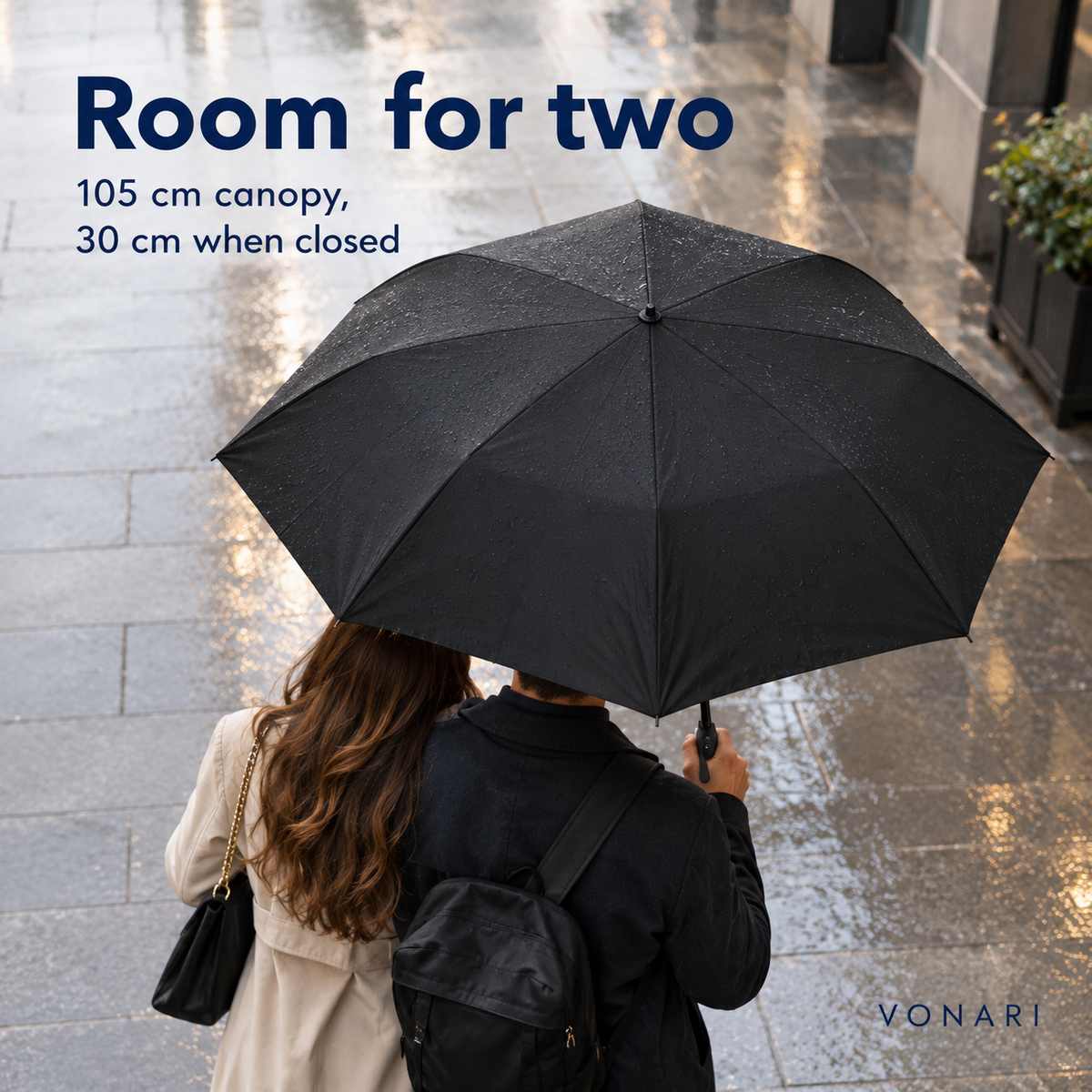Vonari StormHook: room for two, 105 cm canopy, 30 cm closed