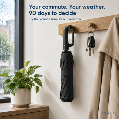Vonari StormHook hanging in an entryway, 90 days to decide